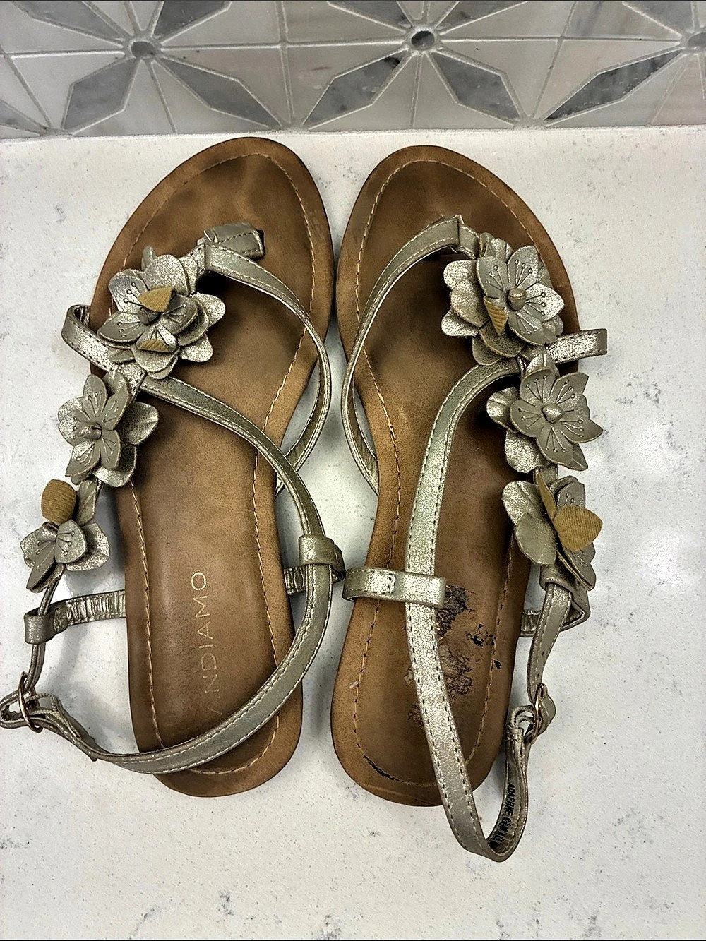 MELISSA Floral Strappy Sandals in Gold & Brown